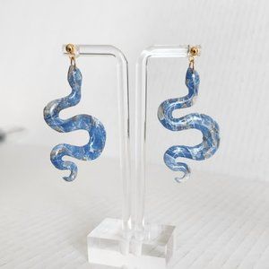 Blue Snake Polymer clay earrings handmade Lightweight Hypoallergenic 2.25"